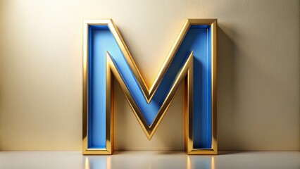 Sticker - Modern Minimalist 3D Render of Gold and Blue Letter M with Elegant Design, Stunning Aesthetic, Contemporary Style, Perfect for Branding and Creative Projects