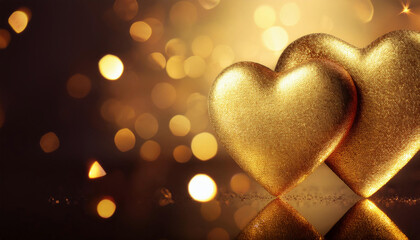 Wall Mural - Valentine's day background with golden hearts on bokeh background