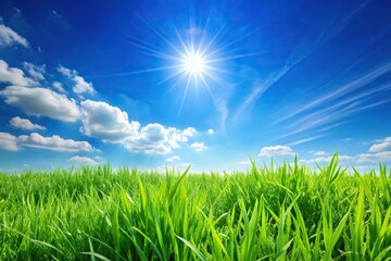 Green grass and a clear blue sky on a summer day, grass, serene, peaceful