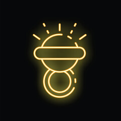 Poster - Yellow neon icon of a baby rattle glowing on a black background