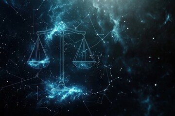 Wall Mural - Libra Constellation. Glowing Zodiac Sign in Space with Planetary Elements