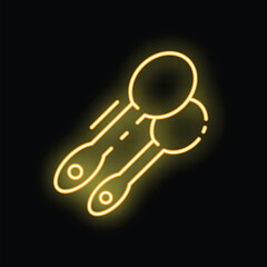 Poster - Neon sign showing two spoons glowing yellow on black background