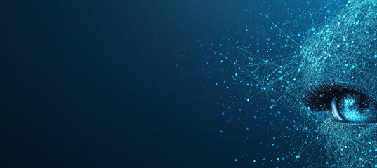 Poster - abstract blue background with human eye from network, artificial intelligence concept