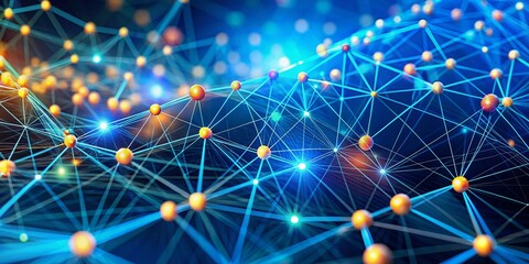 Poster - Abstract Blue Background with Connecting Dots and Lines Representing Big Data Network Technology