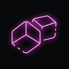 Poster - Two neon cubes are glowing purple against a black background