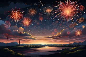 Beautiful fireworks in dark sky, beautiful fireworks 