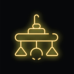 Poster - Glowing neon line baby mobile icon isolated on black background for your design, concept of childhood, toys and newborns