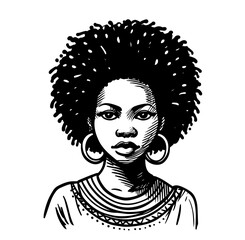 Wall Mural - Elegant woman portrait with afro hairstyle – hand-drawn black vector