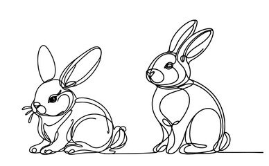 Wall Mural - simple outline drawing of rabbits, black vector animal artwork