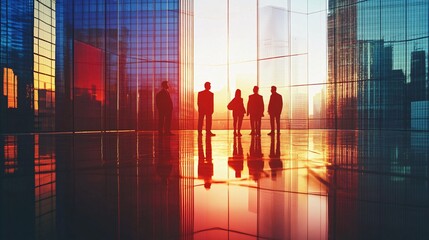 Aufkleber - Business people meeting in modern office building at sunset