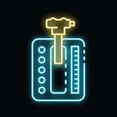 Poster - Glowing neon line gear shifter icon isolated on black background, a vector illustration of a manual transmission