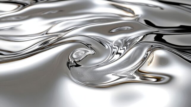 Abstract Liquid Metal Texture Background, Silver Render, 3D, Shiny Silver Surface Waves