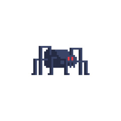 Poster - Spider pixel art Halloween icon. Dangerous Poison, Virus technology. App, web and digital design. 8-bit. Video game sprite. Knitting design. Game assets. Isolated abstract vector illustration. 