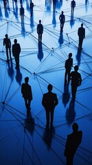 Poster - Businessmen standing on network grid connecting each other