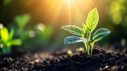 Close-up of plant in sunlight environmental sustainability and natural growth concept