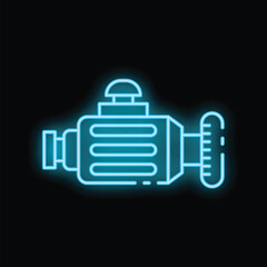 Poster - Blue glowing neon sign representing an electric motor, isolated on a black background