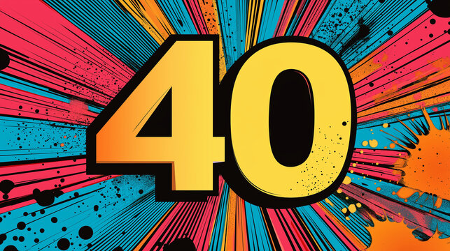 Pop art Alphabet number 40. Colorful background in pop art retro comic style.