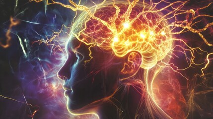 Poster - A digital illustration of the brain's neural pathways,