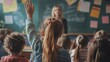 © Dmitry - A classroom buzzes with anticipation as a young girl enthusiastically raises her hand, eager to participate in a lively discussion led by her teacher