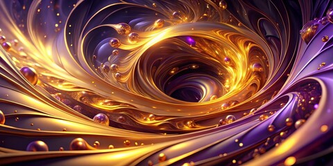 a swirling vortex of luminous gold and deep purple, an abstract abyss adorned with iridescent sphere