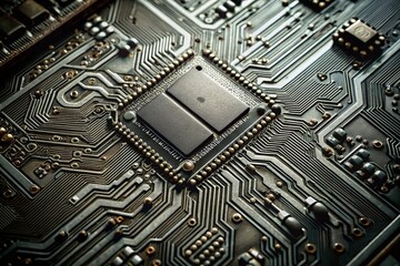 Poster - Close-up Photography of Interconnected Microchip Circuits Showcasing Complex Patterns and Technology