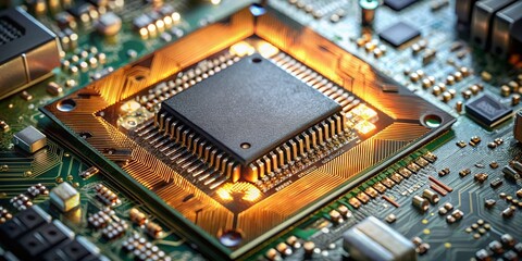 Poster - Close-up Product Photography of a Detailed Computer Chip for Technology Enthusiasts