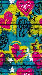  Bright graffiti seamless pattern with grunge effect