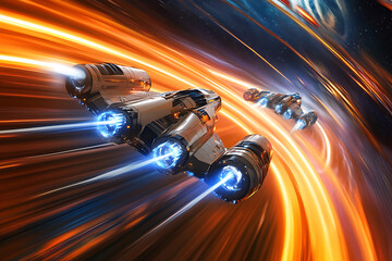 A futuristic race with sleek advanced spaceships