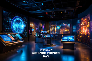 A high tech museum exhibit featuring holographic display