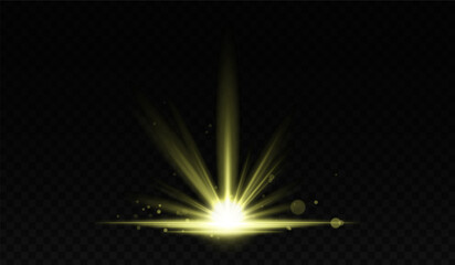 Glowing golden light stars with sparkles. Horizontal lens flares pack. Laser beams, light rays. Beautiful light flares. Glowing streaks on transparent background. Luminous abstract wallpaper