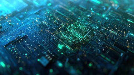 Poster - An intricate digital landscape showcasing a network of interconnected nodes and circuits,