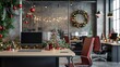 © HISTOCK - Modern office decorated for christmas with red ornaments and string lights