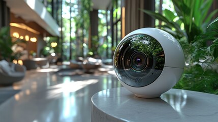 4K mockup of an indoor security camera, ultra-HD, clear background.