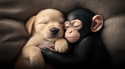 Sleeping Puppy and Chimp: A Sweet Animal Friendship