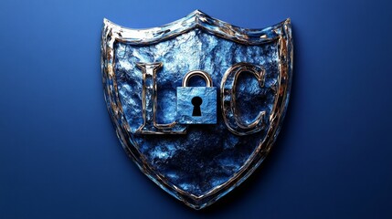 Aufkleber - Blue background, a shield with a smooth glass texture, and a lock icon in the middle of the shield.