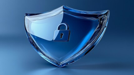 Aufkleber - Blue background, a shield with a smooth glass texture, and a lock icon in the middle of the shield.