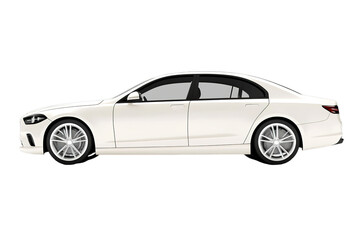 Wall Mural - Side view of white modern sedan car on clear background