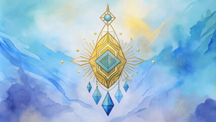 Mystical amulet on watercolor sky background