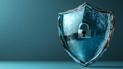 Aufkleber - Blue background, a shield with a smooth glass texture, and a lock icon in the middle of the shield.