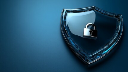 Aufkleber - Blue background, a shield with a smooth glass texture, and a lock icon in the middle of the shield.