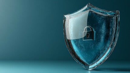 Aufkleber - Blue background, a shield with a smooth glass texture, and a lock icon in the middle of the shield.