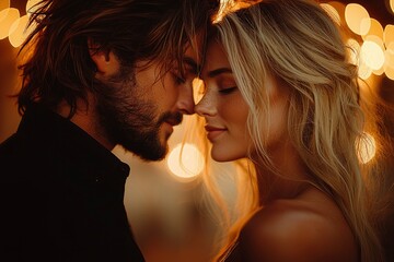 Wall Mural - a couple's intimate moment under warm lights