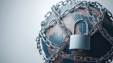 Aufkleber - a globe secured with chains and a padlock, symbolizing global security and the importance of data pr