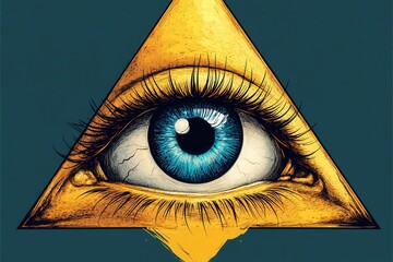 A mesmerizing digital illustration of the illuminati symbol featuring an eye within a mystical triangle, radiating an aura of mystery and intrigue