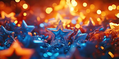 Wall Mural - blue and orange glowing stars. background, banner, poster, wallpaper for creative projects.