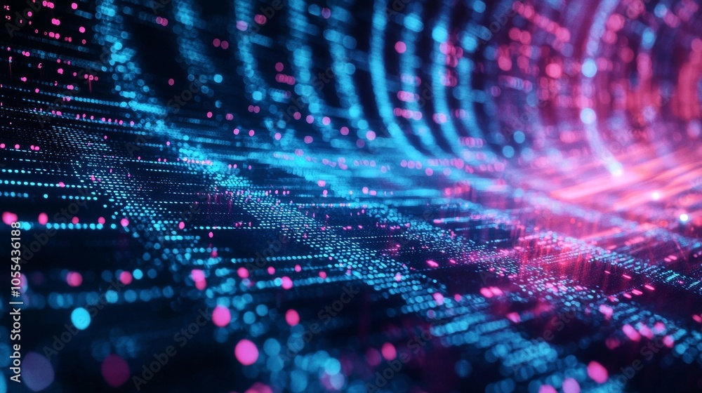 Futuristic digital data flow with neon lights