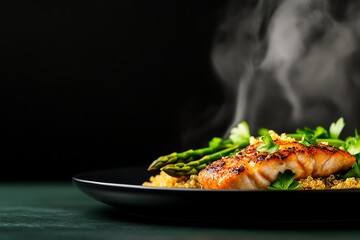 Baked cod with a side of steamed asparagus and quinoa, lean protein, and fiberpacked, clean and fresh plating style