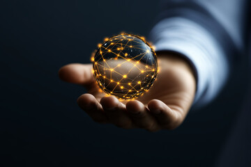 Poster - Close-up of a hand holding a glowing sphere of energy,