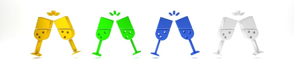 Sticker - Colorful Glass of champagne icon isolated on white background. Minimalism concept. 3D render illustration