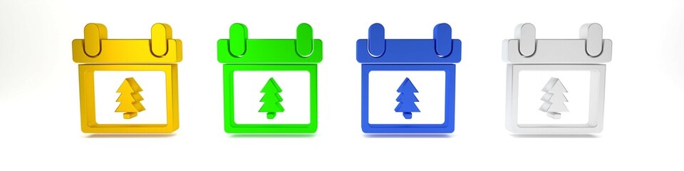 Poster - colorful calendar with tree icon isolated on white background. event reminder symbol. merry christma